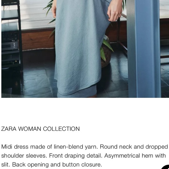 Zara Elegant Draped Duck Blue Linen Blend Dress- New with Tags - Picture 8 of 8
